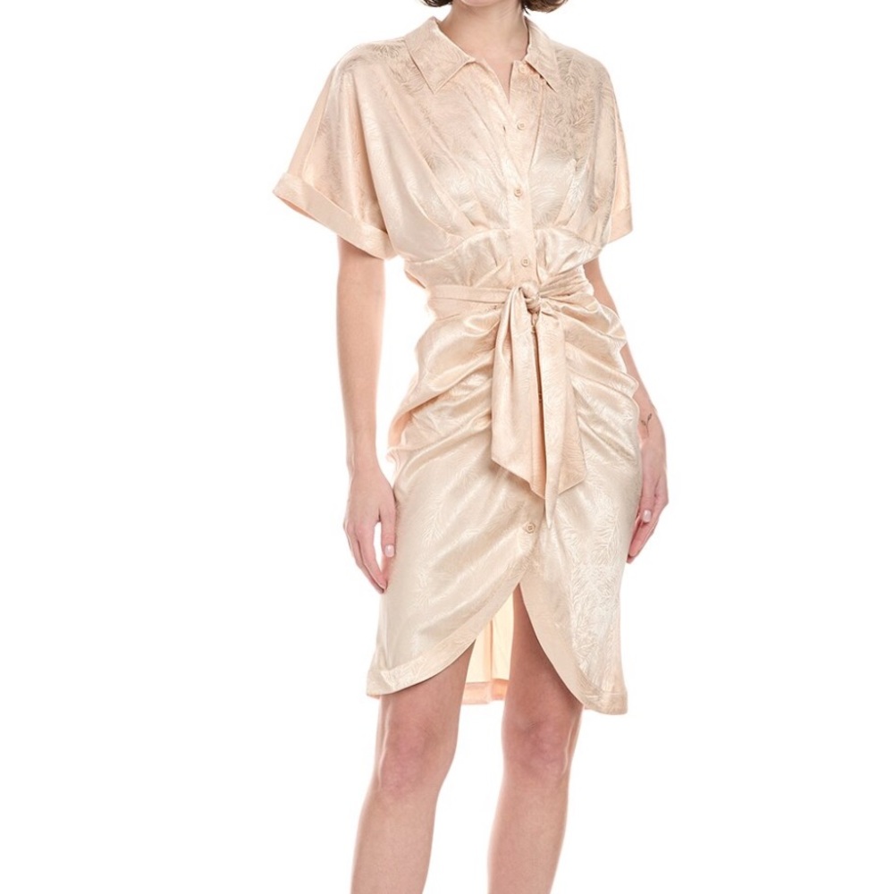 Le Superbe Elevated Tie-Waist Button Down Midi Dress in Gold Champagne - Picture 1 of 3